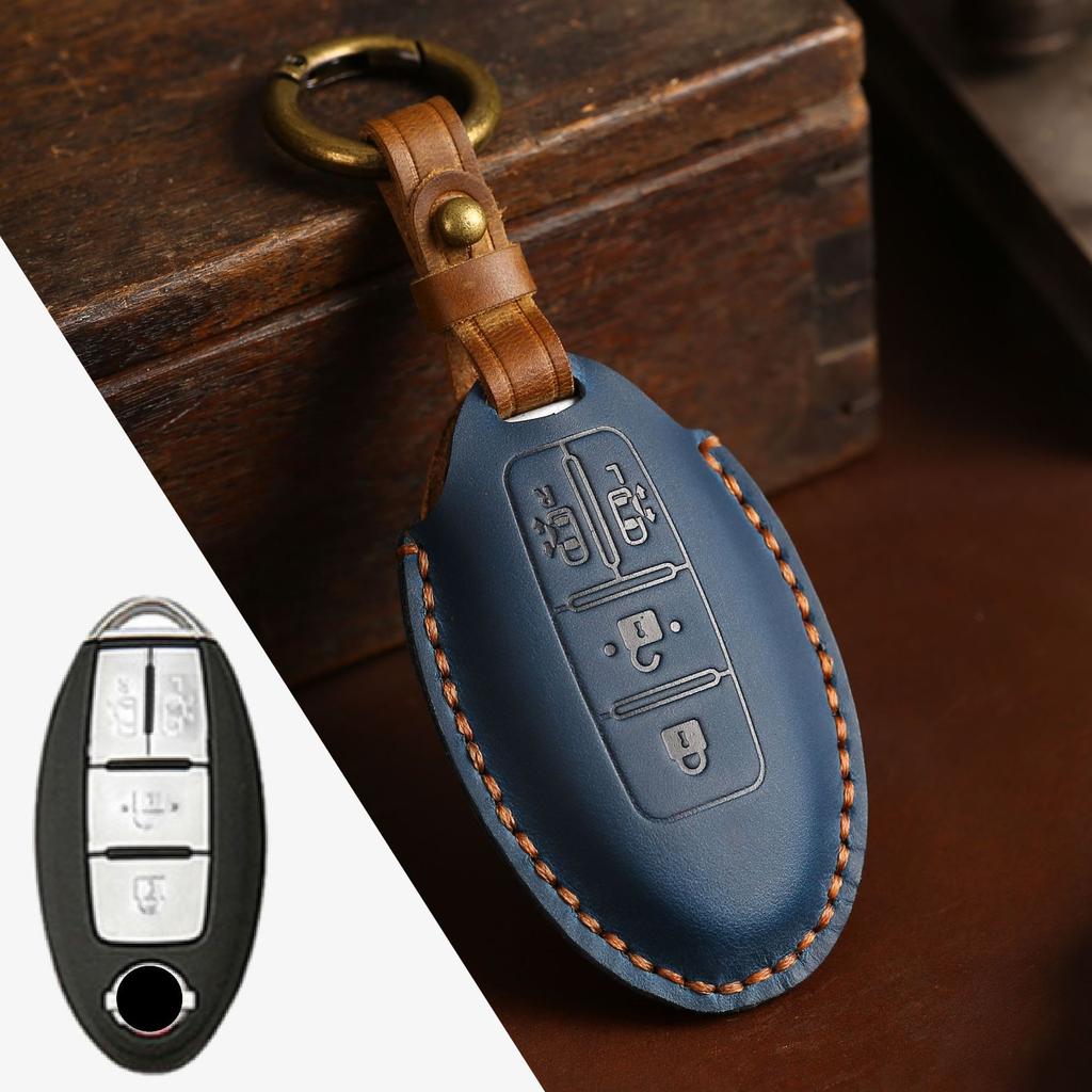 Genuine Leather Auto Key Fob Remote Cover Case Fit For Nissan Quest Elgrand Nv200 Evalia Serena Qashqai Juke X-Trail Note Almera Altima Auto
