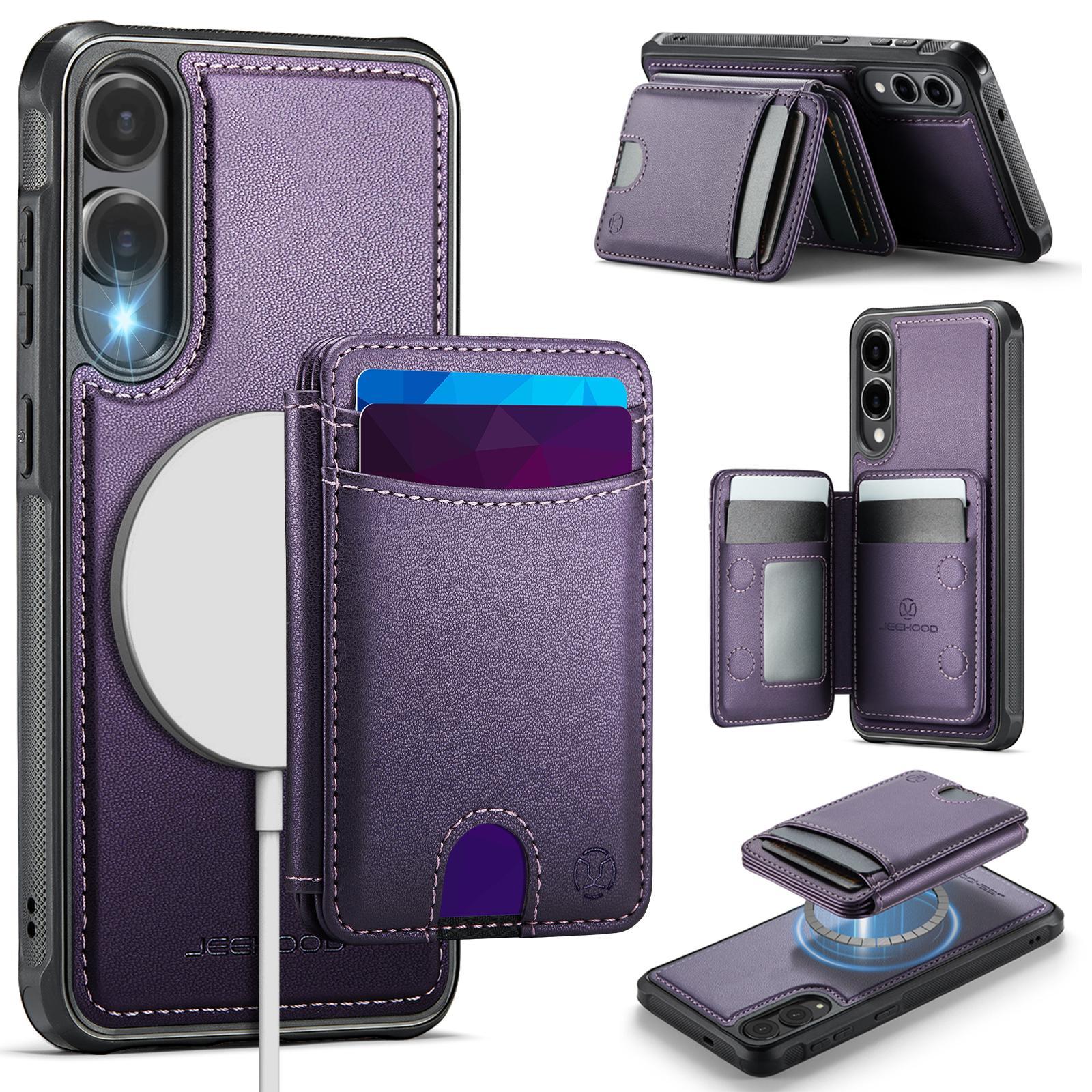 

For Samsung Galaxy S25 Edge Case JEEHOOD J10 Magnetic Case Leather Back Phone Cover with Detachable Card Holder Kickstand