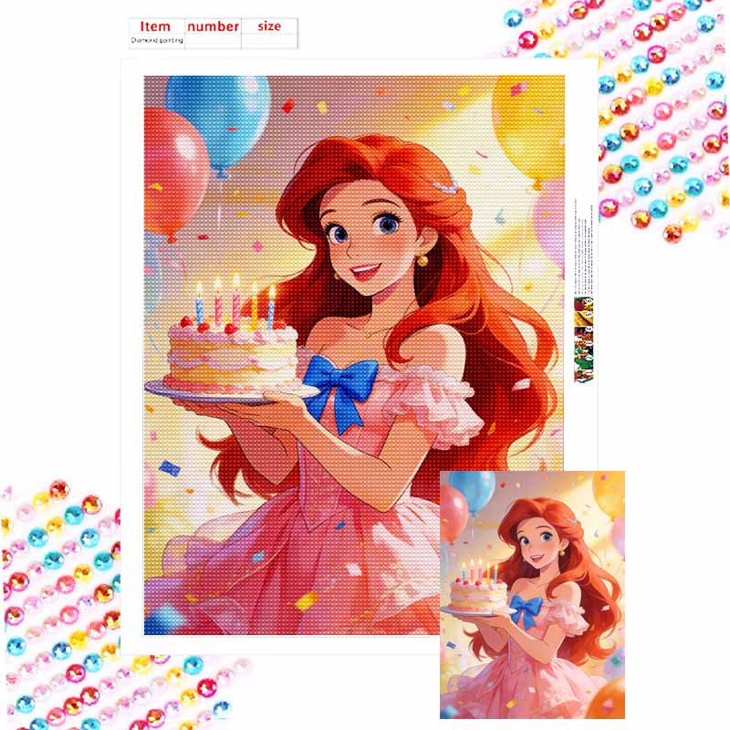 Disney The Little Mermaid Princess Ariel Birthday Cake diamond painting mosaic diamond art painting kit handmade diy home decoration Round 20x30cm