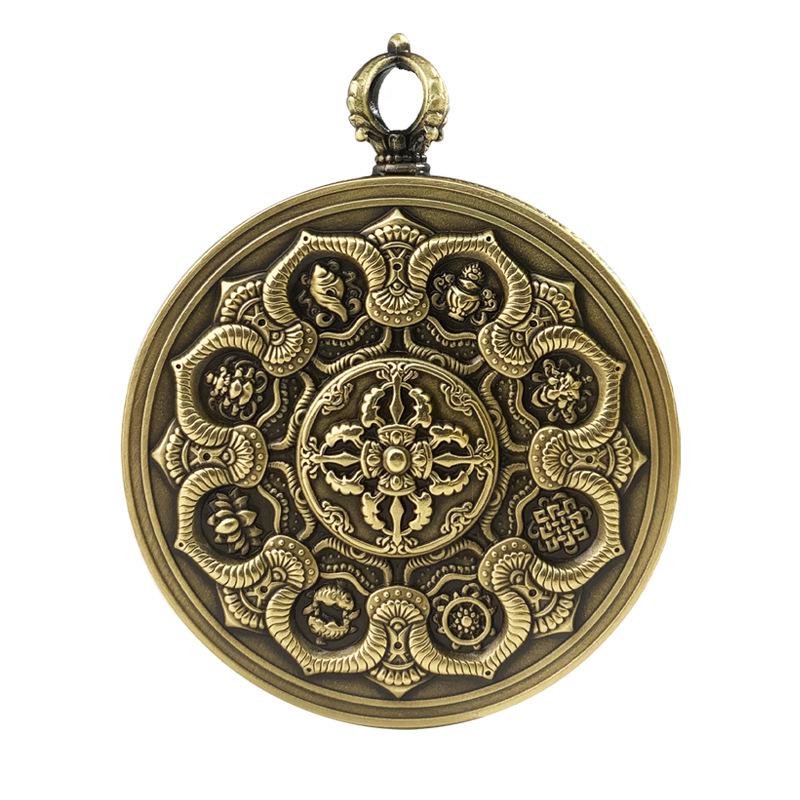 Round Eight Auspicious Symbols Wenge Thangka Pendant Necklace