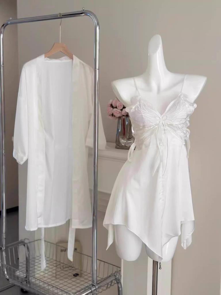 Women's Sexy Backless Camisole Pajama Set - Ice Silk Two-Piece with Chest Pad for Autumn/Winter