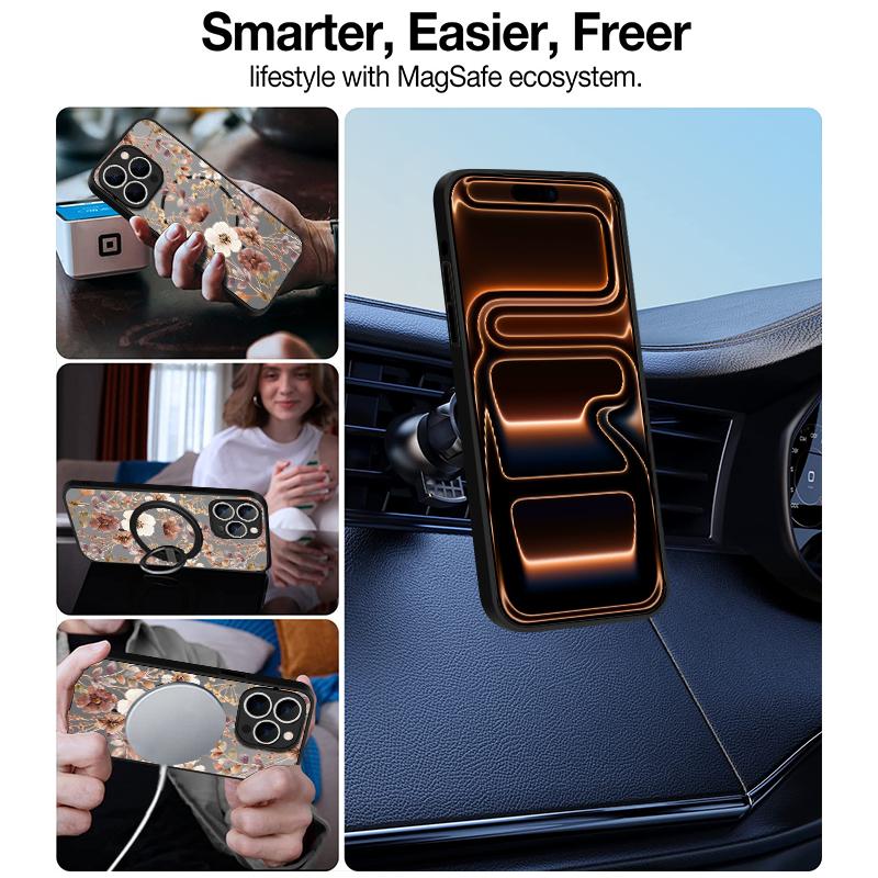 Vintage Floral Pattern Case For iPhone 17 Pro Max Magnetic For Magsafe Matte Cover For iPhone 16 Pro Max 15 14 13 16E Air