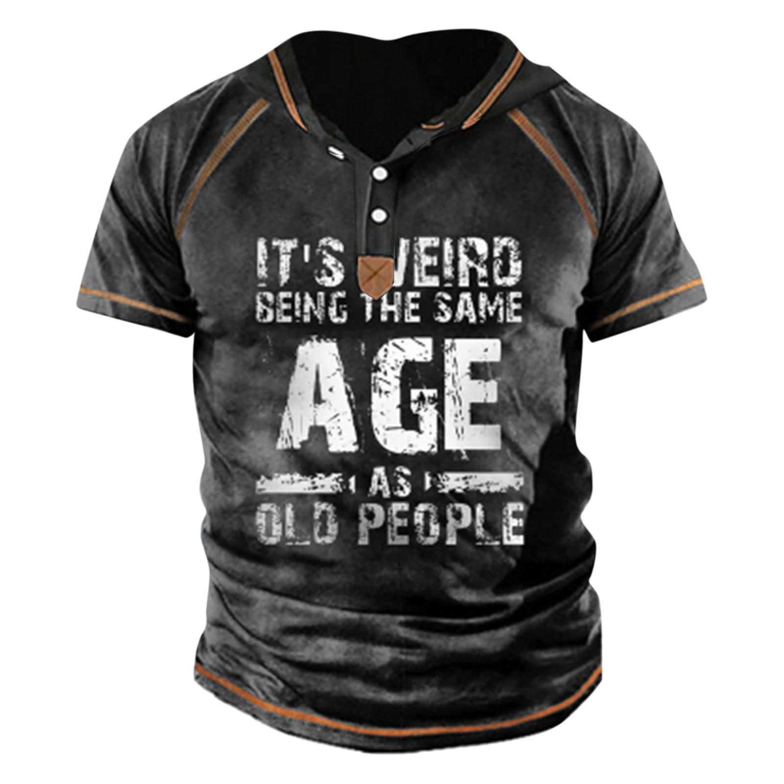 Men S Printed T-Shirt Outdoor Street Short-Sleeved Hooded Button T-Shirt L