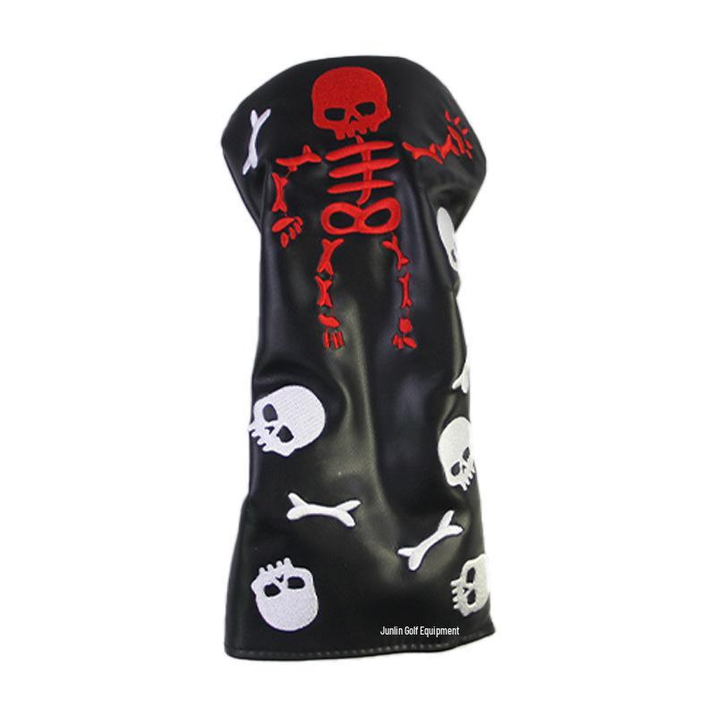 Skull Embroidered Golf Wood Headcover with Rotating Number Tag (1/3/5/UT)