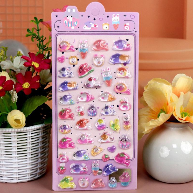 3D Japanese Cute Crystal Epoxy Relief Stickers Cartoon Bunny Bear Stickers Journaling Stationery Cute Stickers Gifts