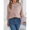 Neuer einfarbiger Pullover mit gedrehten Knöpfen und Laternenärmeln für Damen im Herbst und Winter
