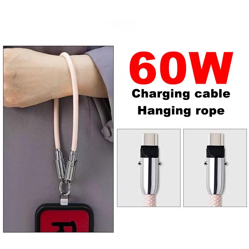 Invisible Fast Charging Cable Lanyard Cord 60W Thick Copper Wire Lightning Port Weaving Key Chain For iPhone Phone Accessaries