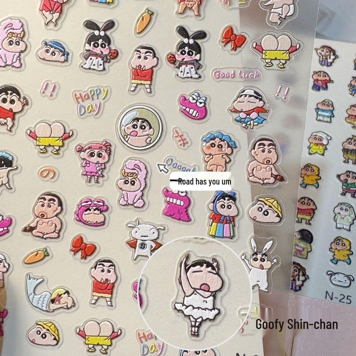 Crayon Shin-chan 3D Embossed Nail, Device & Cup Stickers Featuring Cartoon Characters