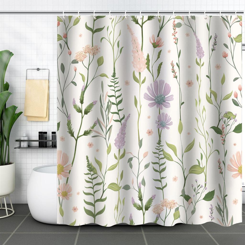 Shower Curtain Waterproof And Mildew-Proof 3D Digital Printing Plant Printing Shower Curtain Child Bathroom Partition Curtain