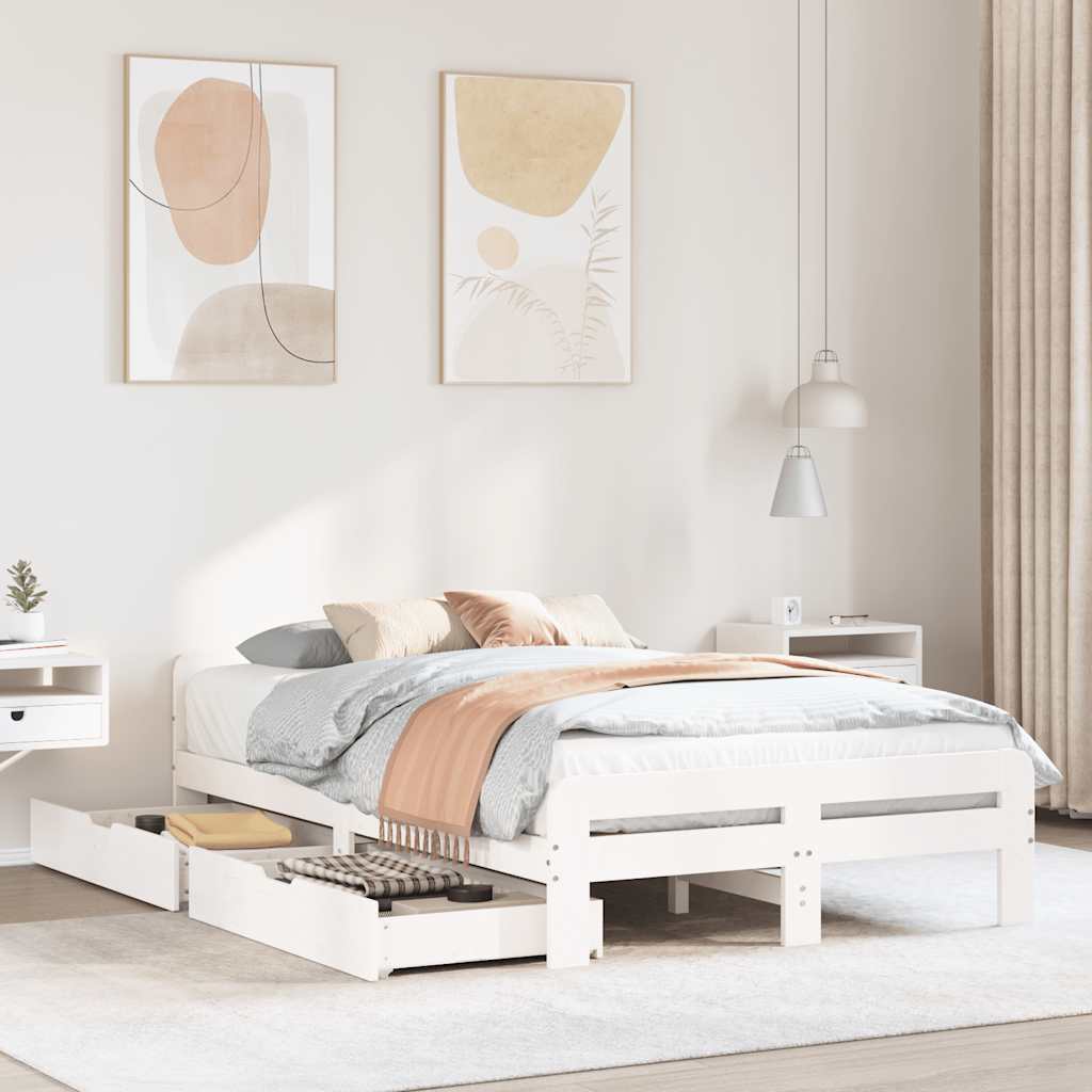 Solid Wood Bed without Mattress White 135x190 cm Pine Wood