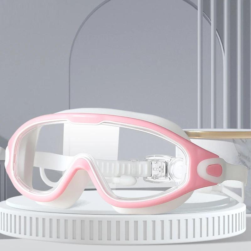Big Frame Swimming Goggles Adults with Earplugs Swim Eyeglasses Men and Women Professional HD Anti-fog Goggles Silicone Eyewear
