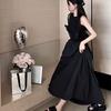 Black Slim Sleeveless Vest Dress Summer New French Hepburn Style Simple Temperament Medium and Long A-shaped Skirt