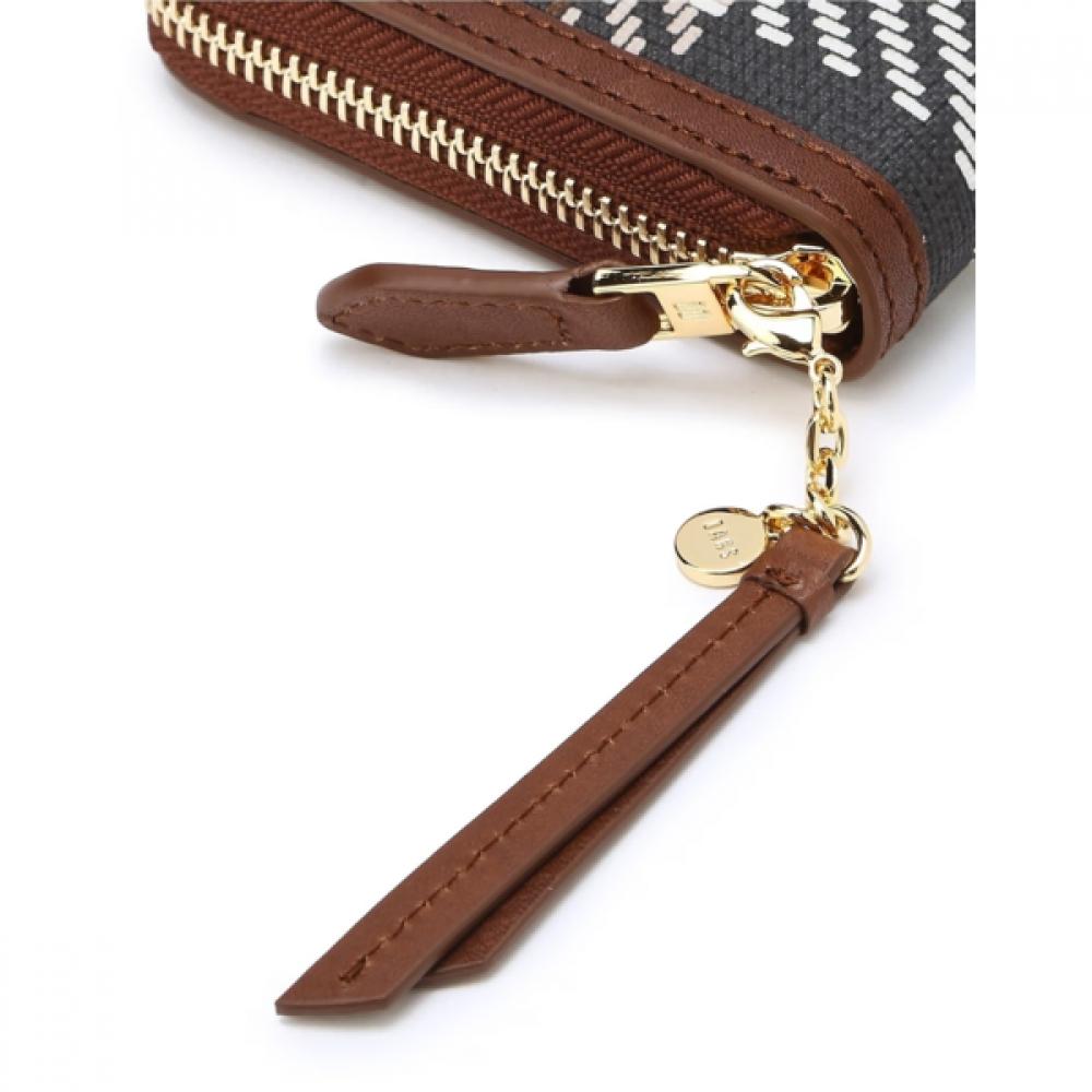 Daks Brown Tartan Check Leather Mixed Zip Long Wallet Dcwa6f210w2