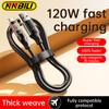 NNBILI 120W Black Type C Fast Charging Cable 6A USB A To Type C Nylon Data Cord For Xiaomi Samsung With Led Display Usb C Cable
