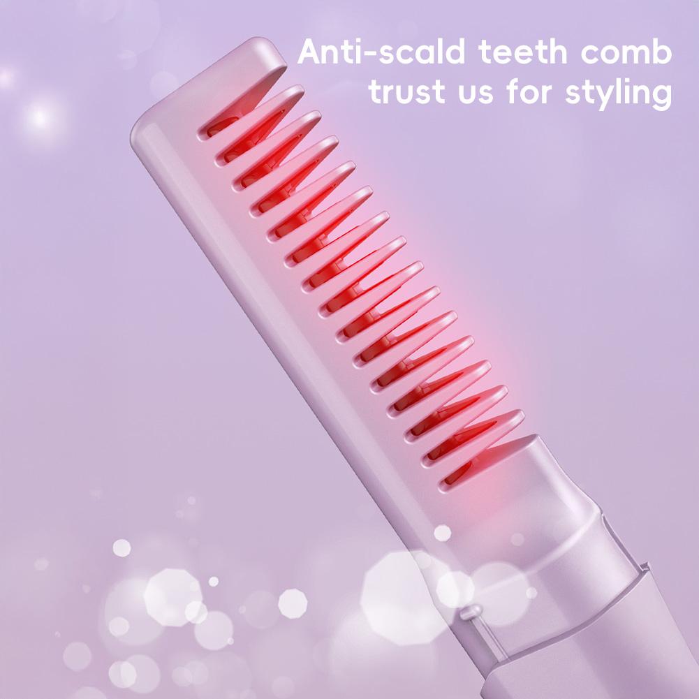 2-in-1 Mini Travel Hair Styler Wireless USB-C Rechargeable Curling & Straightening LCD Comb Auto Shutoff for Travel Beauty Hair Tool