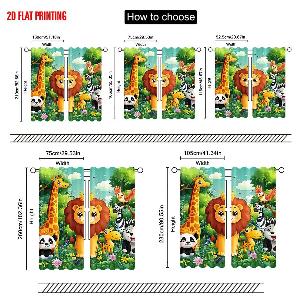 Set Of 2 Plane Printing Curtain Popular Jungle Animals Durable Polyester Without Rod Art Deco Festive Use Living Room For Area Made