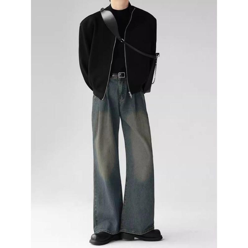 

Men s Vintage Wash Wide Leg Baggy Jeans 2-Tone Y2K Streetwear Denim Pants S синий