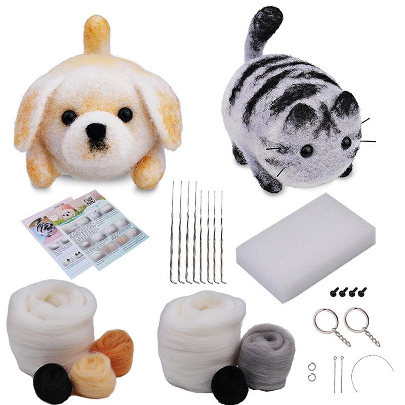1 Set Diy Gift Needle Felting Tool Dog Wool Needle Felting Kit Non-Finished Cat Handmade Wool Felting Material Package Doll Toy