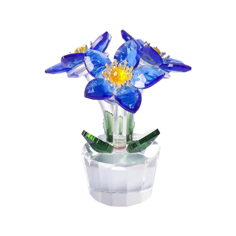 Handcraft Crystal Flower Statue Ornament Clear Base Artificial Flower Figurine Rose Tulip High Transparence