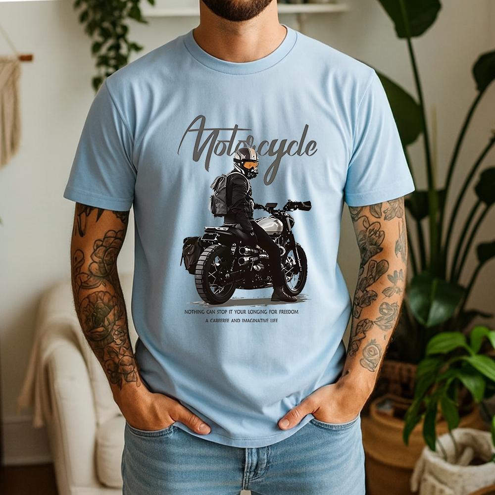 New Summer Unisexs 100 Pure Cotton TShirt Motorcycle Longing For Freedom Vintage Biker Style Casual Breathable Short Sleeve