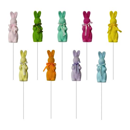 Easter Flocked Bunny Figurine Small Foam Rabbit with Bow Tie Spring Bunny Stake for Outdoor Indoor Yard Lawn Planter Pot Decor