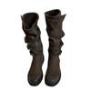 Grape Mother Same Fashionable Belt Buckle Side Zipper Thick Heel Knight Boots Female Spice Girl Round Head Versatile Thick Sole Medium Boots