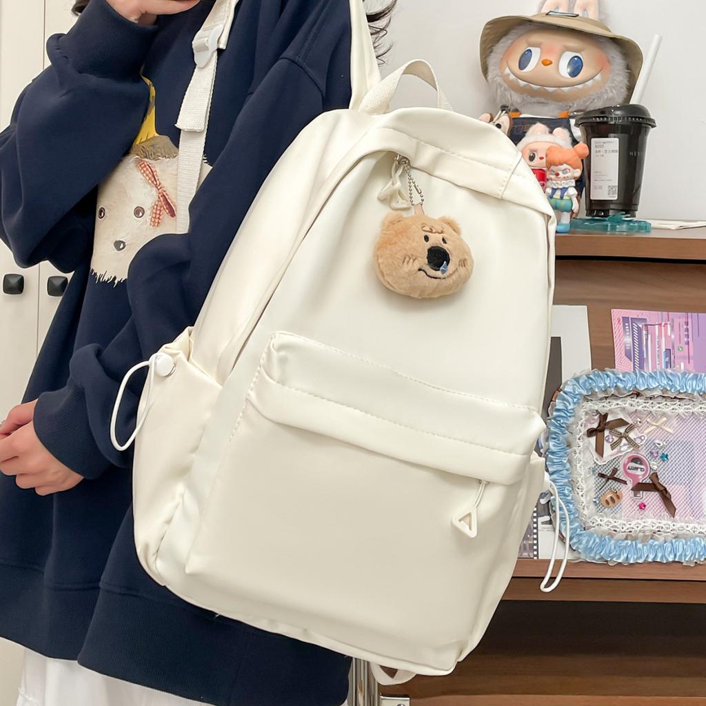 Simple Backpack Female Versatile Solid Color Casual Backpack Simple Large Capacity Junior High School Student Schoolbag