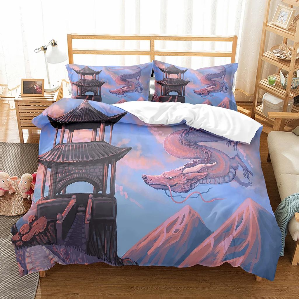 Fierce Fire Breathing Dragon Theme Duvet Cover For Women Men Children Teens For Bedroom Decorations Red Black Queen King Size