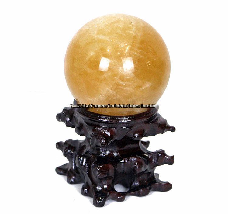 Gourd Crystal Ball Wooden Base Handcrafted Round Concave Stand