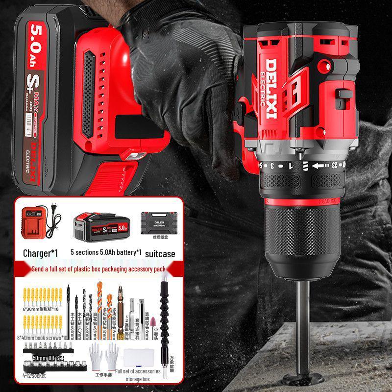 Delixi High-Power Brushless Electric Drill - Lightweight, Rechargeable Impact Model