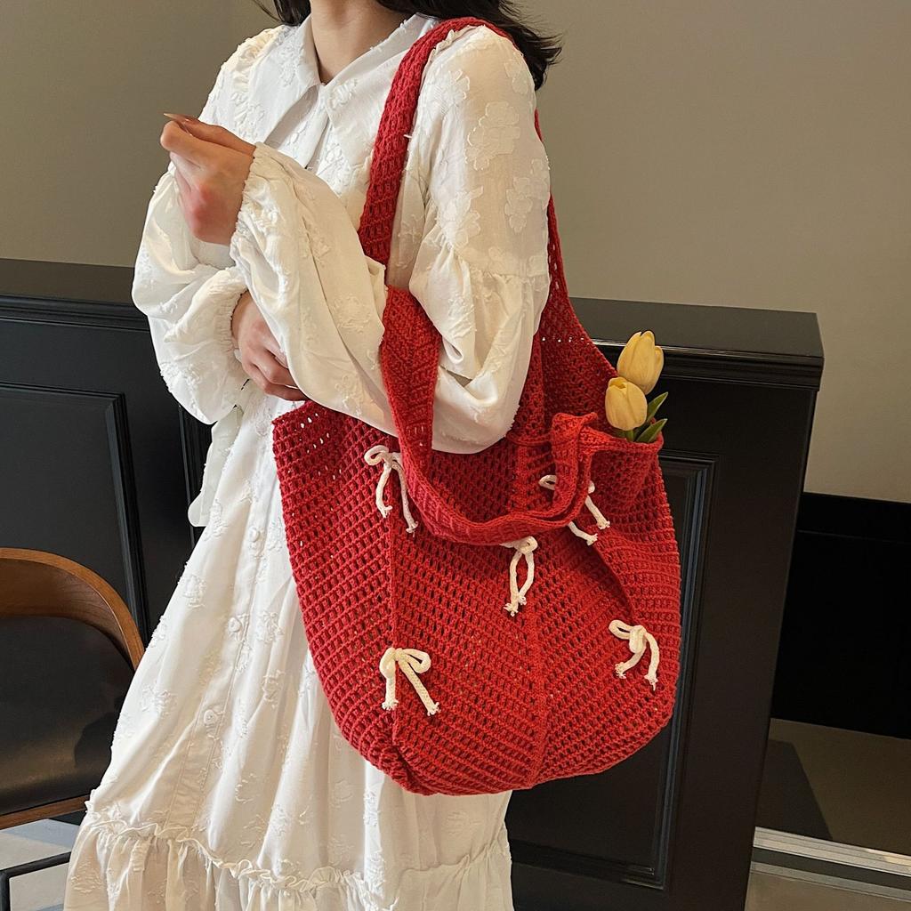 Large Capacity Tote Bag Women's Casual Versatile Bow Seaside Beach Bag