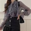 Sommer Koreanische Chiffonbluse Büro Dame Herbst Mode Oberteile Süßes Schleifenhemd Damen Lässige Langarmblusen Blusas
