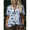 V-Neck Short Sleeve T-Shirt With Blue White Striped Print Loose Fit Casual Top Women 2025