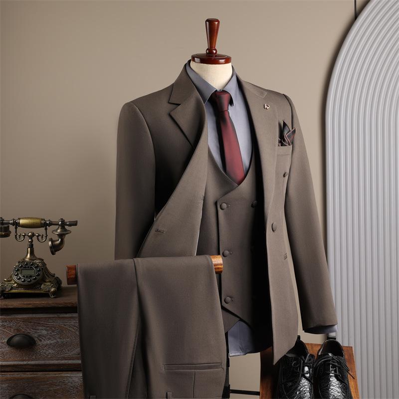 Coffee Color Men's Formal Suit Set for Weddings and Business - Groom and Best Man Fit
