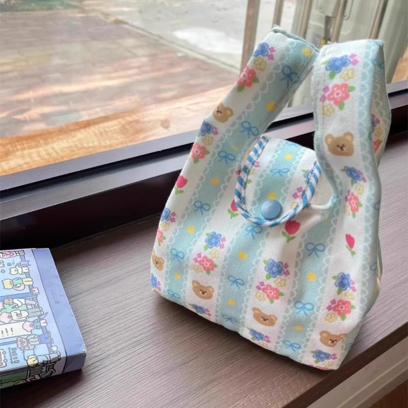 Süßer Bär Blumenprint Tragbare Handtasche Große Kapazität Büroartikel Handgelenktasche Lunchtasche
