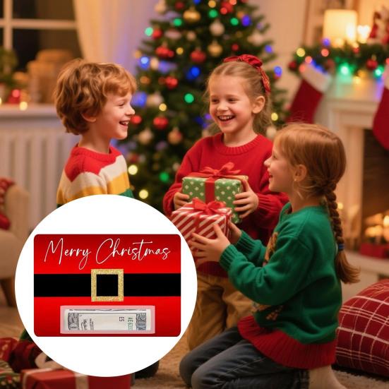 Vánoční obálka na peníze s motivem Santa Clausova pásku, sváteční přání s designem červené šerpy, sezónní přání k svátkům na dárky a peněžní dárek