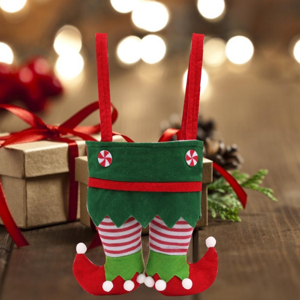 

1PC Elfin Christmas Gift Boots Joker Santa Claus Elf Candy Bags Christmas Decoration Velvet Handbag Party зелёный