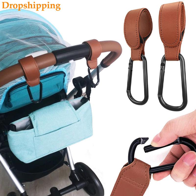 PU Leather Stroller Hooks, Walker/Child Seat Handle, Portable Carabiner Strap Clip for Pushchair, Heavy Duty 20kg