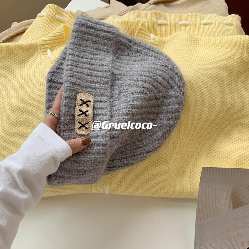 Warm Wool Hat In Autumn and Winter, Round Face and Slim and Versatile Mohair Label Knitted Hat for Women's Ear Protection Korean Version