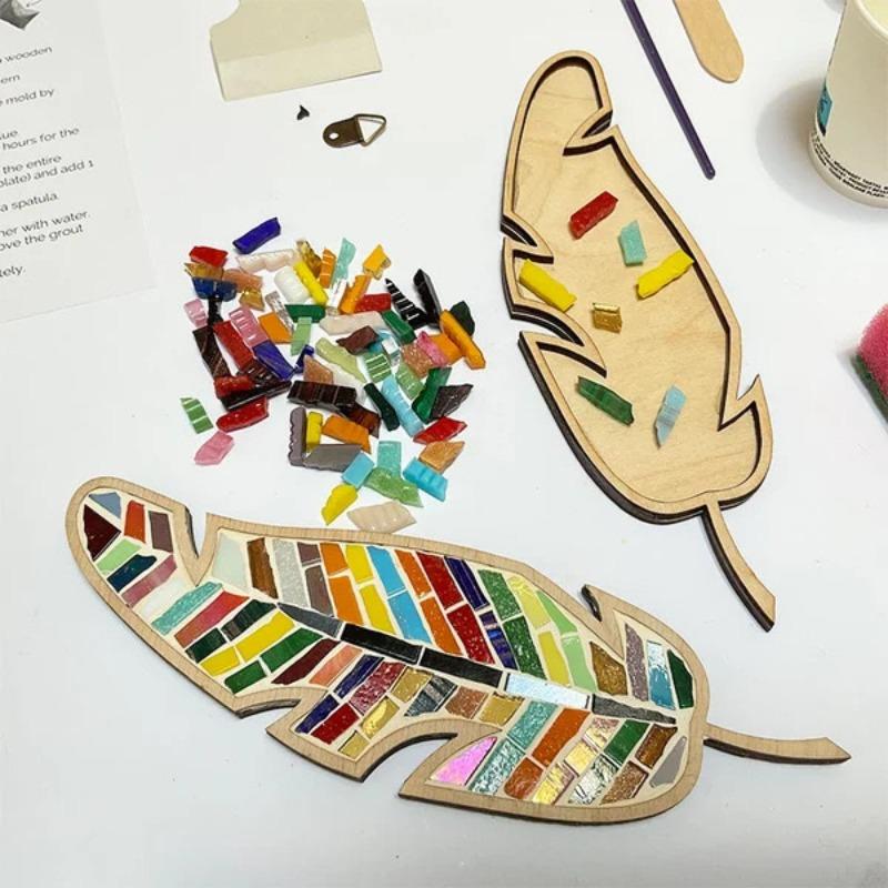 Handmade Creative Diy Mosaic Kit Stained Glass Craft Mosaic Kit Bright Feather Mosaic Kit Crafts Lovers For Adults/Kids