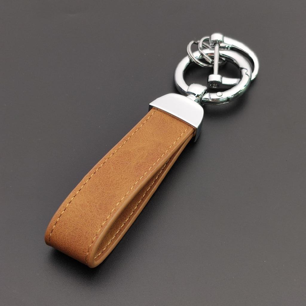 Minimalist Stainless Steel Metal Keyring Leather Car Keychain Pendant Laser Engrave Customized Name Vintage Accessory Gift