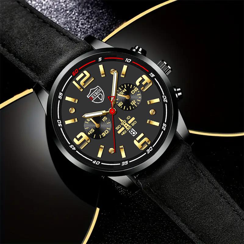 Fashion Men's Casual Sports Quartz Watches Analog PU Leather Wrist Watch with