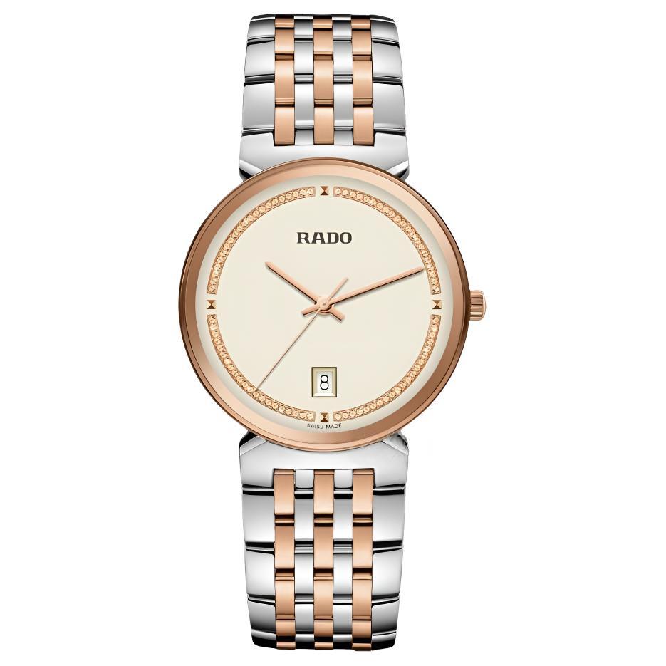 RADO Florence series quartz movement 50 meters waterproof men's watch Swiss watch 38mm beige dial stainless steel case stainless steel strap R48912403