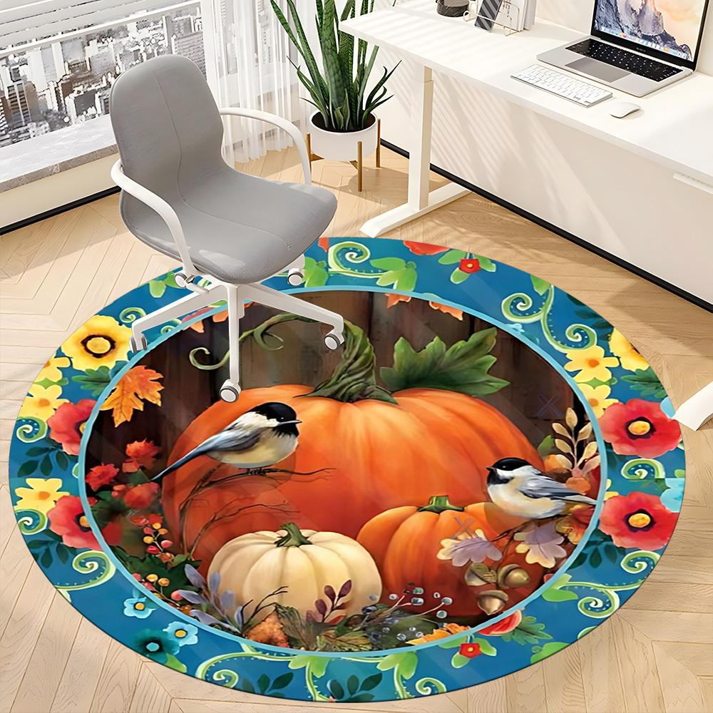1pc Autumn Pumpkins Chair Carpet for Office Non-Slip, Machine Washable Rug for Office, Room - Holiday Decor, Machine Made yy251016157