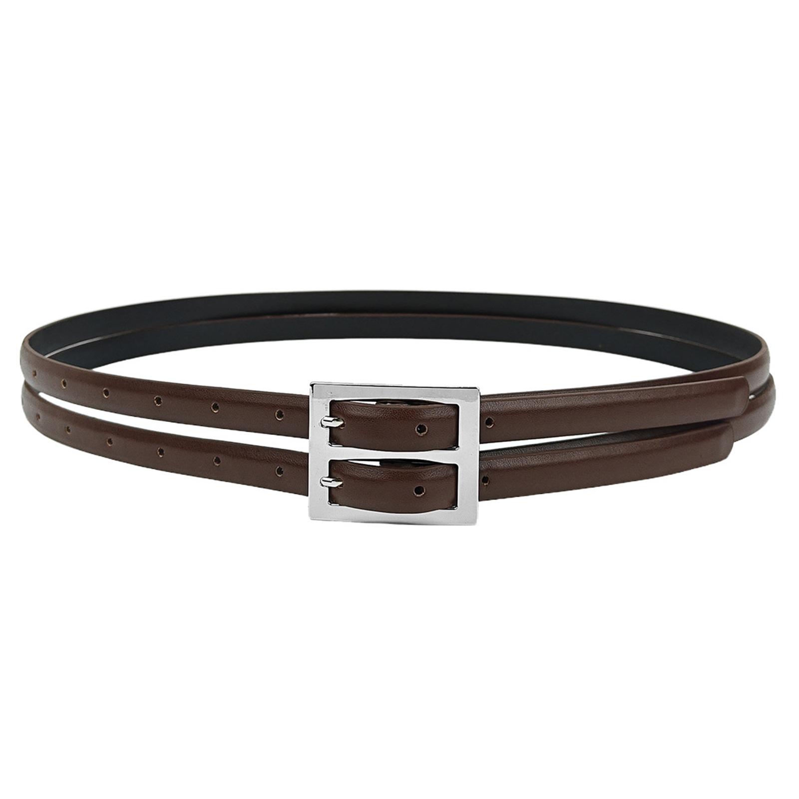 

Stylish Double Buckle Belt Ladies Dress Waistbands Stylish Western Leather Belt for Professional and Students кофейный