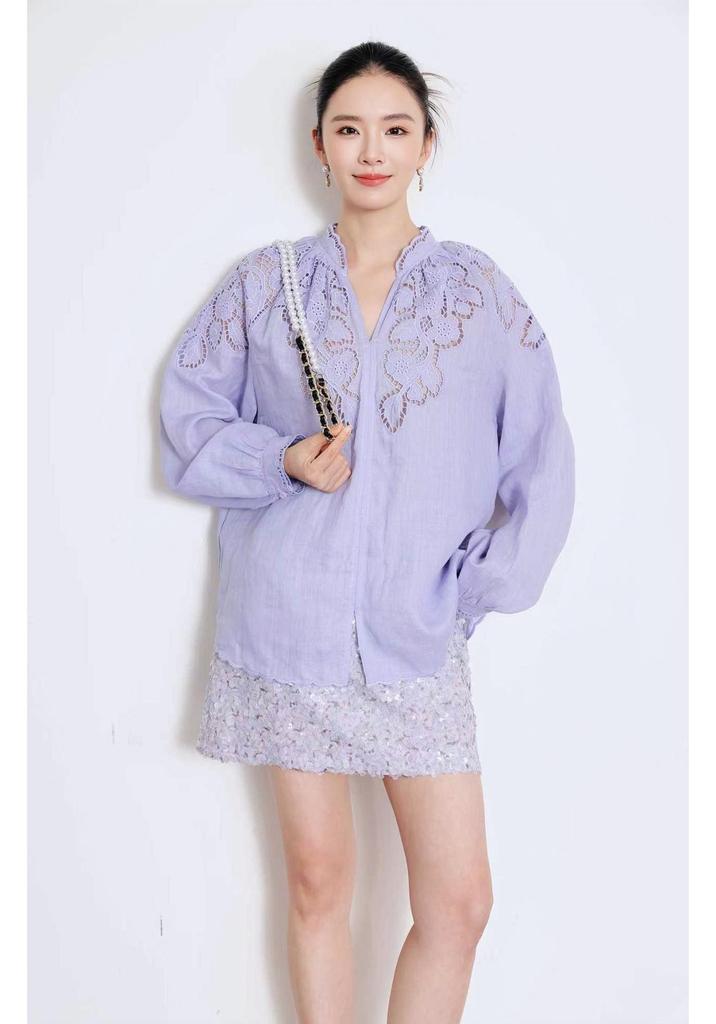 Nanyou 2026 Spring French Style Lace Embroidered Loose Shirt