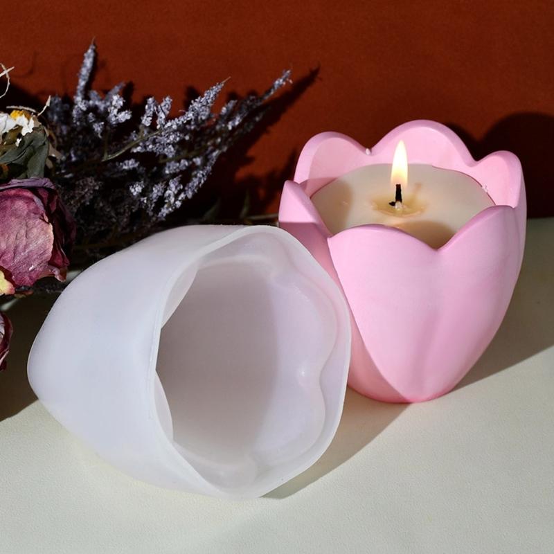 Elegant Floral Tealight Cup Mold Multipurpose Silicone Mold for Flower Petal Candle Holder and Gypsum Ornaments