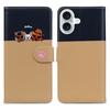 Cartoon Pet Series for iPhone 16 Plus Wallet Phone Case Splicing Leather Flip Cover