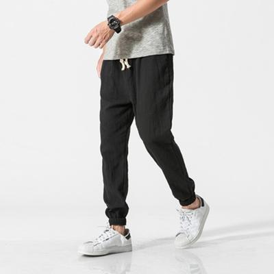 Spring Fall Men Bloomers Harem Pants Loose Drawstring Elastic Waist Pockets Deep Crotch Ankle-banded Solid Color Sport Trousers Daily Wear Sweatpants
