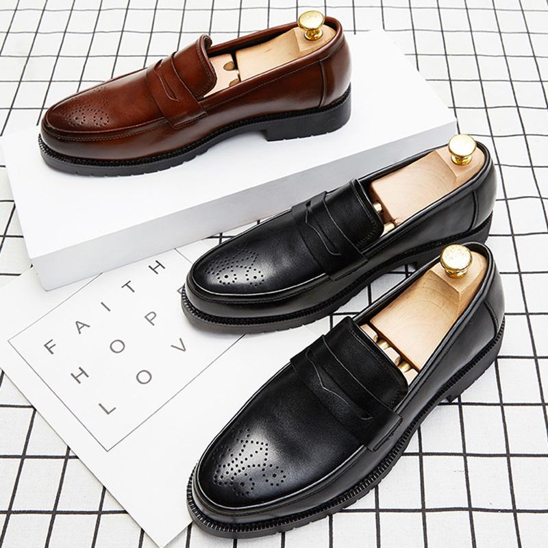 Men's Brogue Carving Hollow Out Breathable Summer Loafers Leather Shoes Grace Business Shoes Fashion Formal Slip-on Casual Shoes